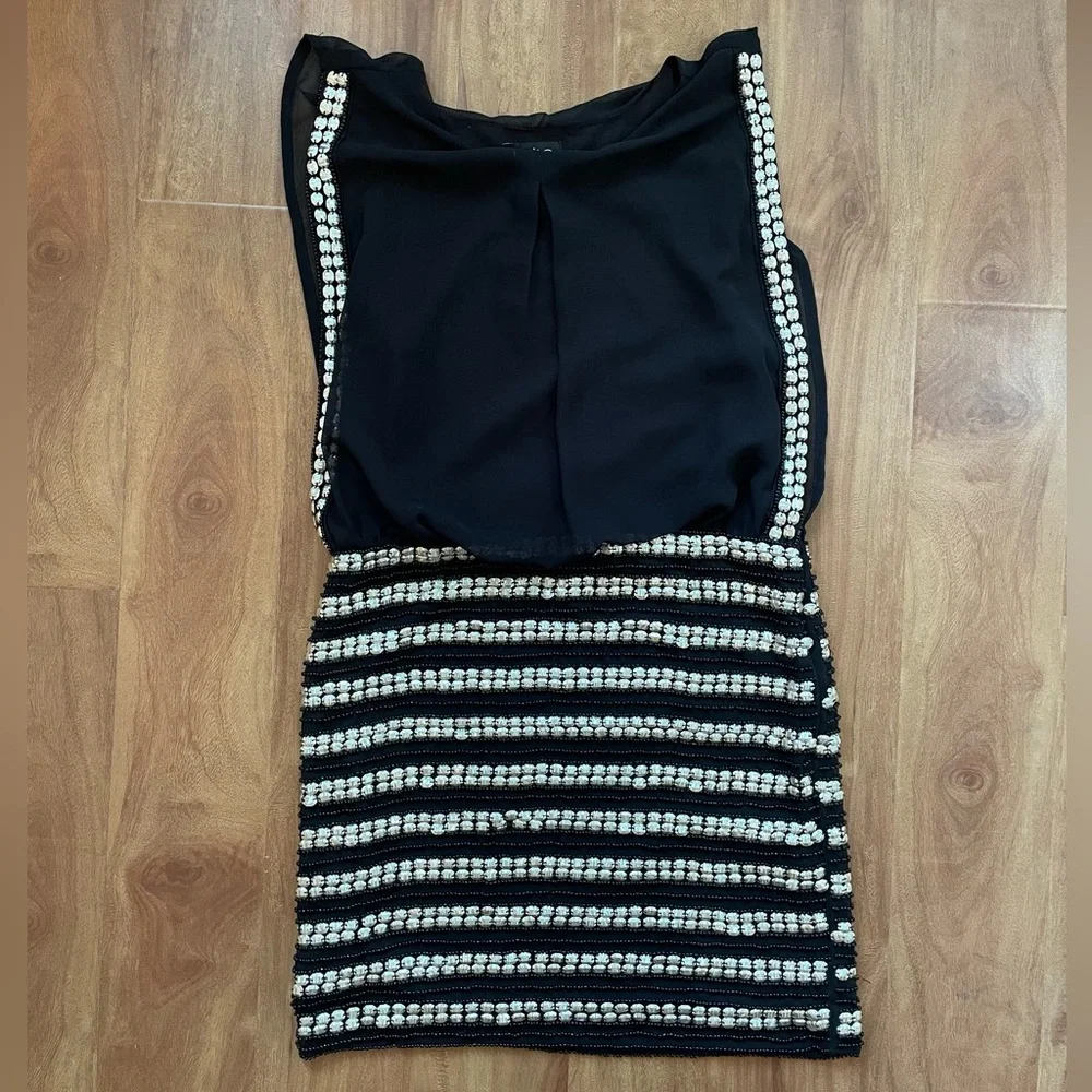 y2k Black & Silver Coin Embellished 'Bebe' Sleeveless Mini Club Dress - Picture 6 of 11